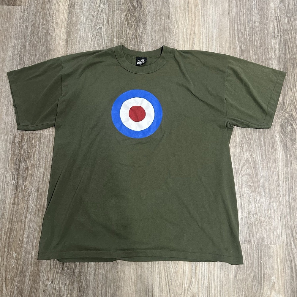 Vintage Shirt Men XXL British‎ Roundel Symbol Rothco Army Green Single Stitch